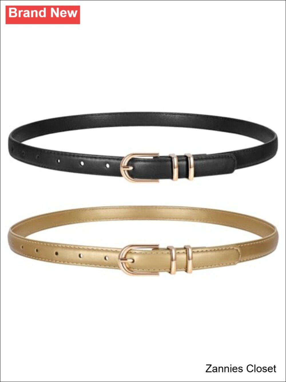 ✨ 2 Pack Women Skinny Faux Leather Belts with Gold Buckle